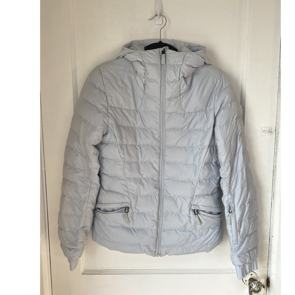 The North Face Womens Light Blue Hooded Puffer Jacket Full Zip Insulated Small
